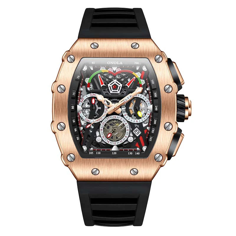 ONOLA Luxury Men Mechanical Watch with Hollow Out Luminous Automatic Watch 3Bar Waterproof Reloj Hombre