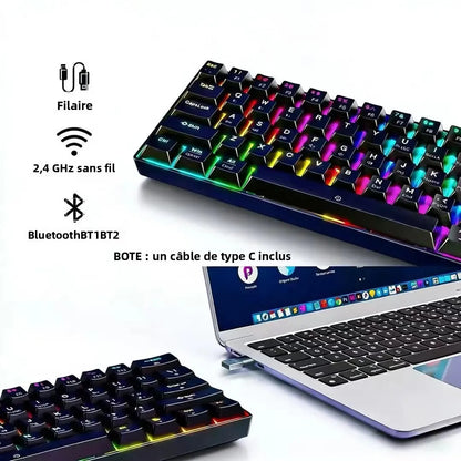 RGB Backlit 61 Keys Mechanical Keyboard Tri-Mode BT Wireless Waterproof Dustproof Portable Gaming Keyboard for Esports Gamer