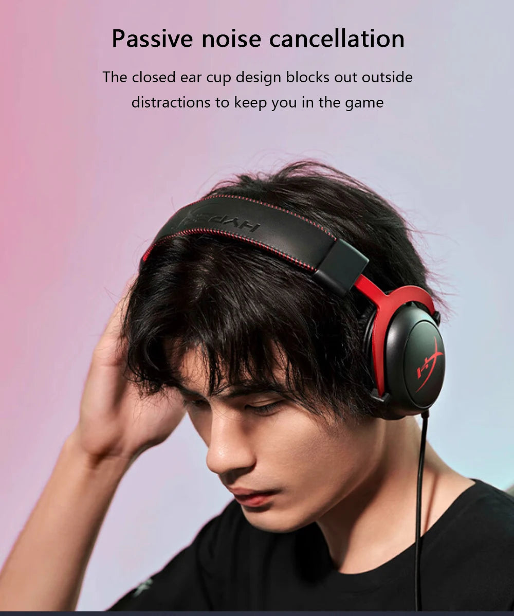 HyperX Cloud II Wired Gaming Headset with 7.1 Surround Sound, Hi-Fi Gaming Headphones, Detachable Noise-Cancelling Microphone, USB Sound Card for PC, PS4 & Xbox