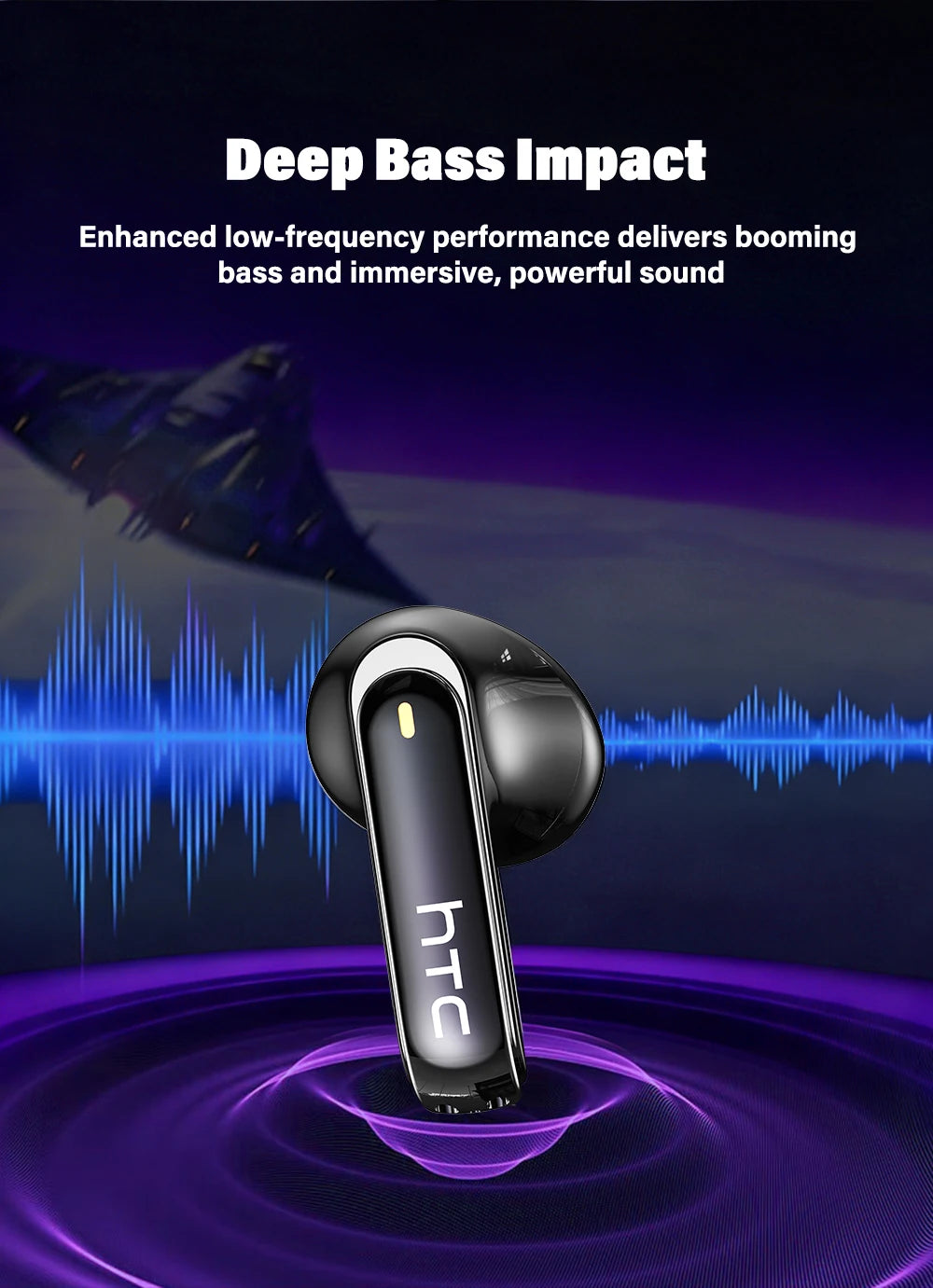 HTC NE70 Bluetooth 5.3 TWS Earbuds Touch Screen AI Translator Gaming Earphones with Noise Reduction, Deep Bass Wireless In-Ear Headphones