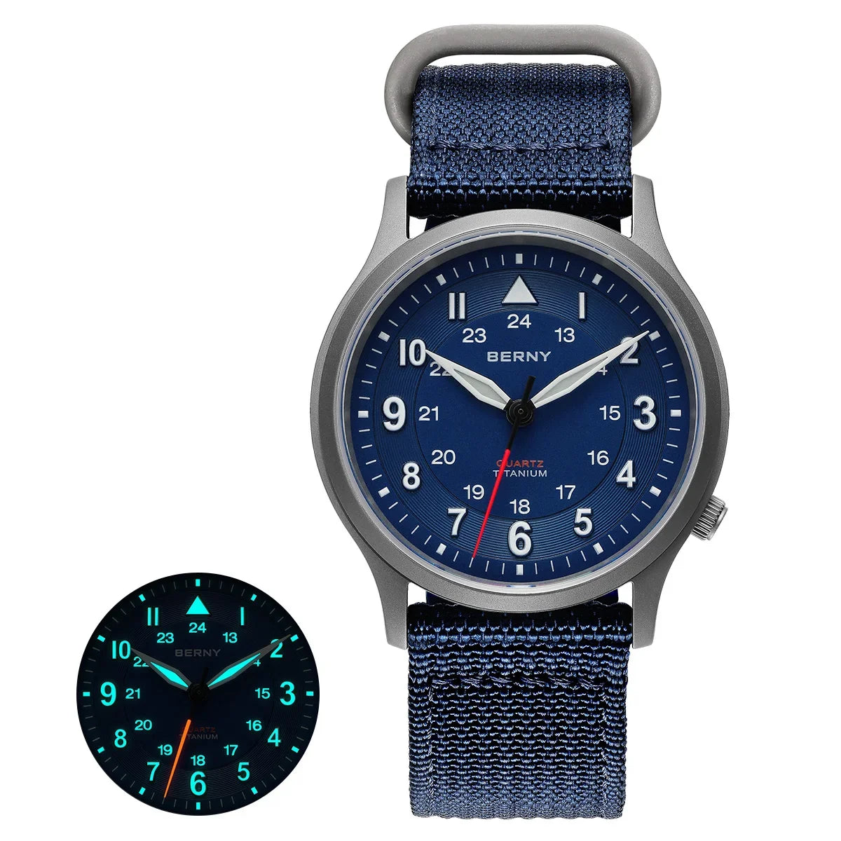 BERNY Titanium Watches for Men Classic Mens Field Watch Easy Read Outdoor Quartz Wristwatch Super Luminous Sapphire 5ATM