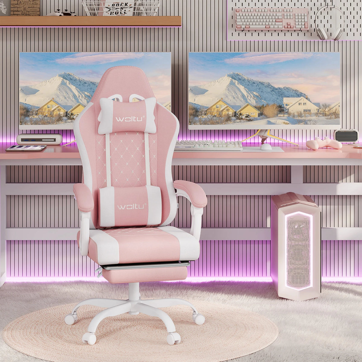 Cadeira de computador giratória WOLTU com função de massagem, cadeira de escritório ergonómica com almofada e apoio para os pés, cadeira gaming ajustável em altura