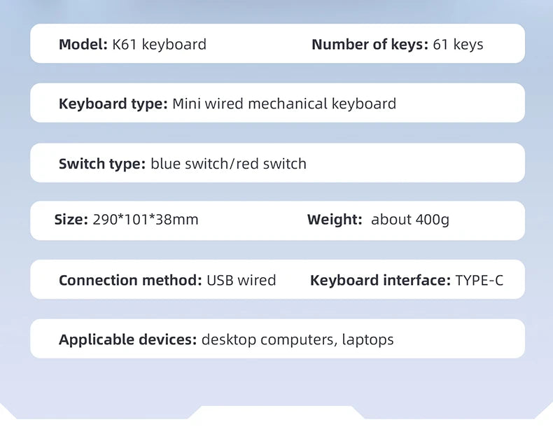 APAYADO K61 60% mini drátová herní mechanická klávesnice Phantom RGB, 61 kláves, červené/modré spínače, ergonomická, přenosná pro PC/notebook