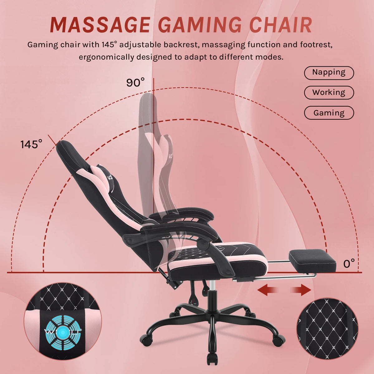 Cadeira de computador giratória WOLTU com função de massagem, cadeira de escritório ergonómica com almofada e apoio para os pés, cadeira gaming ajustável em altura
