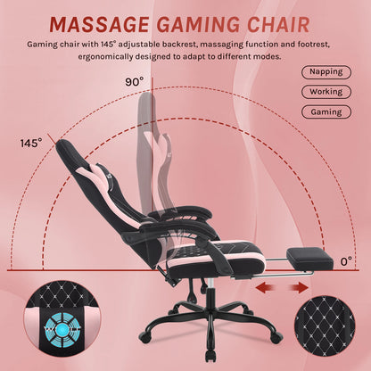 Cadeira de computador giratória WOLTU com função de massagem, cadeira de escritório ergonómica com almofada e apoio para os pés, cadeira gaming ajustável em altura