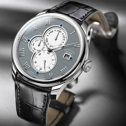Marca de luxo BORMAN: Relógios mecânicos automáticos para homem, com cristal de safira, resistentes à água até 50 m, mostrador multifunções e bracelete em pele de estilo retro – BM18011