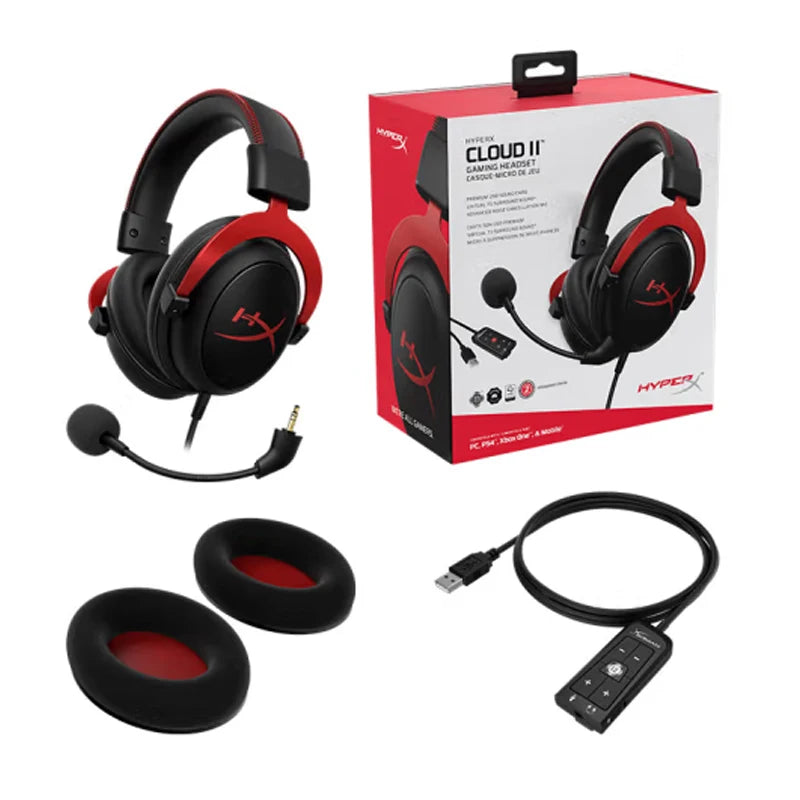 HyperX Cloud II Wired Gaming Headset with 7.1 Surround Sound, Hi-Fi Gaming Headphones, Detachable Noise-Cancelling Microphone, USB Sound Card for PC, PS4 & Xbox