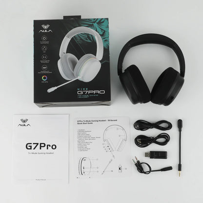 Auriculares gaming AULA G7 Pro con sonido envolvente 7.1, Bluetooth 5.3 inalámbrico y micrófono con cancelación de ruido para PS5/PS4/PC/Switch