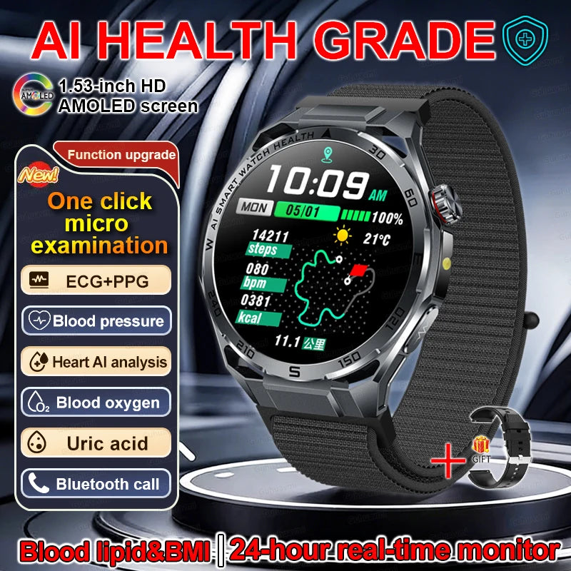 Smart Watch Men High-end Health Blood pressureblood oxygen lipids Uric acid Sapphire Smart watches Ai GPT Custom dial ECG 2026