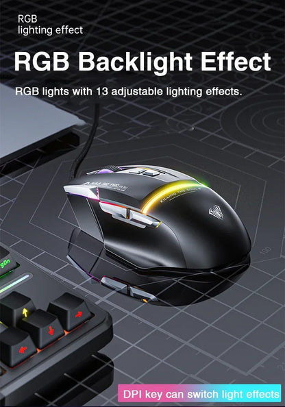 Ratón mecánico con cable AULA S12Pro 1000HZ 12800DPI RGB de baja latencia con macros configurables para esports, accesorios gaming para PC