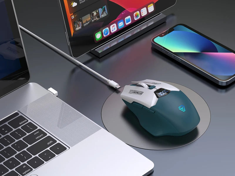 Ratón Bluetooth inalámbrico de doble modo con pantalla inteligente, carga silenciosa, para oficina, gaming, portátil y tablet, universal