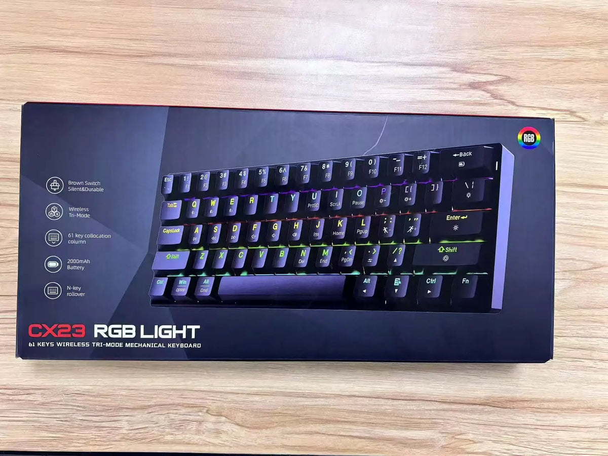 RGB Backlit 61 Keys Mechanical Keyboard Tri-Mode BT Wireless Waterproof Dustproof Portable Gaming Keyboard for Esports Gamer