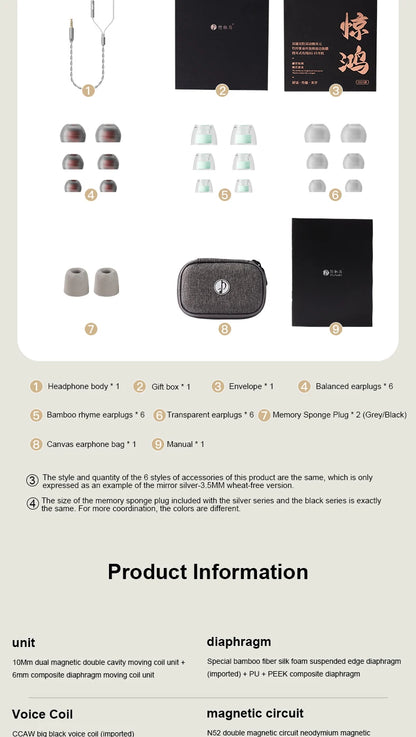 Zhulinniao JingHong Z3 HiFi Earphones Dual Dynamic Driver In-Ear Headphones, High-Fidelity Metal Music Monitor Earbuds with Wired & Bluetooth Audio