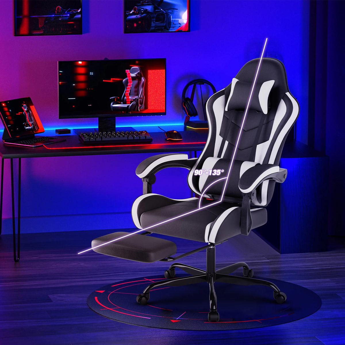WOTSTA Ergonomic Racing Gaming Chair with Lumbar Support, Adjustable Headrest, Swivel Computer Office Chair for Home & Work
