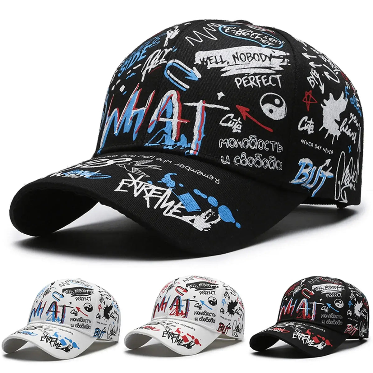 Produit gaming premium Fraquane, Graffiti Print Baseball Cap Adjustable Sun Protection Breathable Hat for Outdoor Activities Fishing Camping, équipement gamer