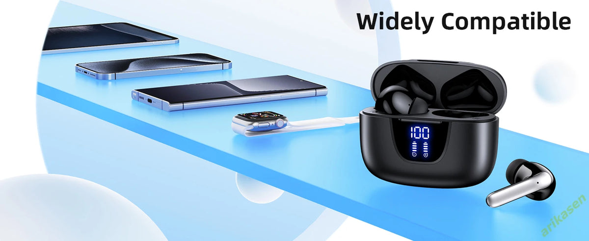 ANC Bluetooth 5.3 Wireless Earbuds with LED Display – Active Noise Cancelling TWS Earphones with Mic, 36H Playtime