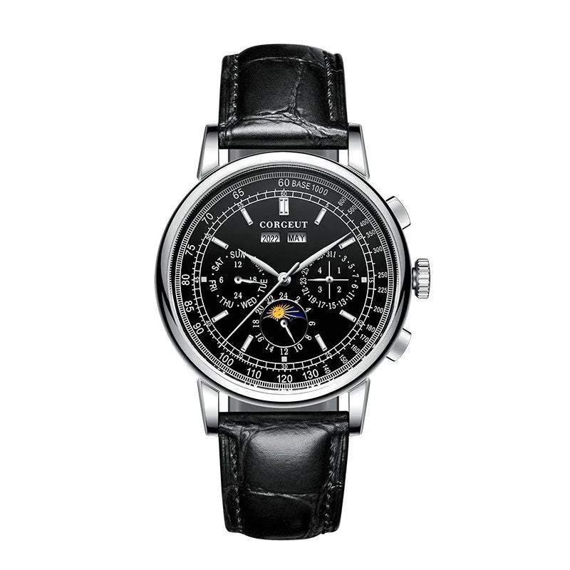 CORGEUT Automatic Mechanical Luxury Watches For Man Business Multification Date Day Month Year 316L Mechanical Men's Watches