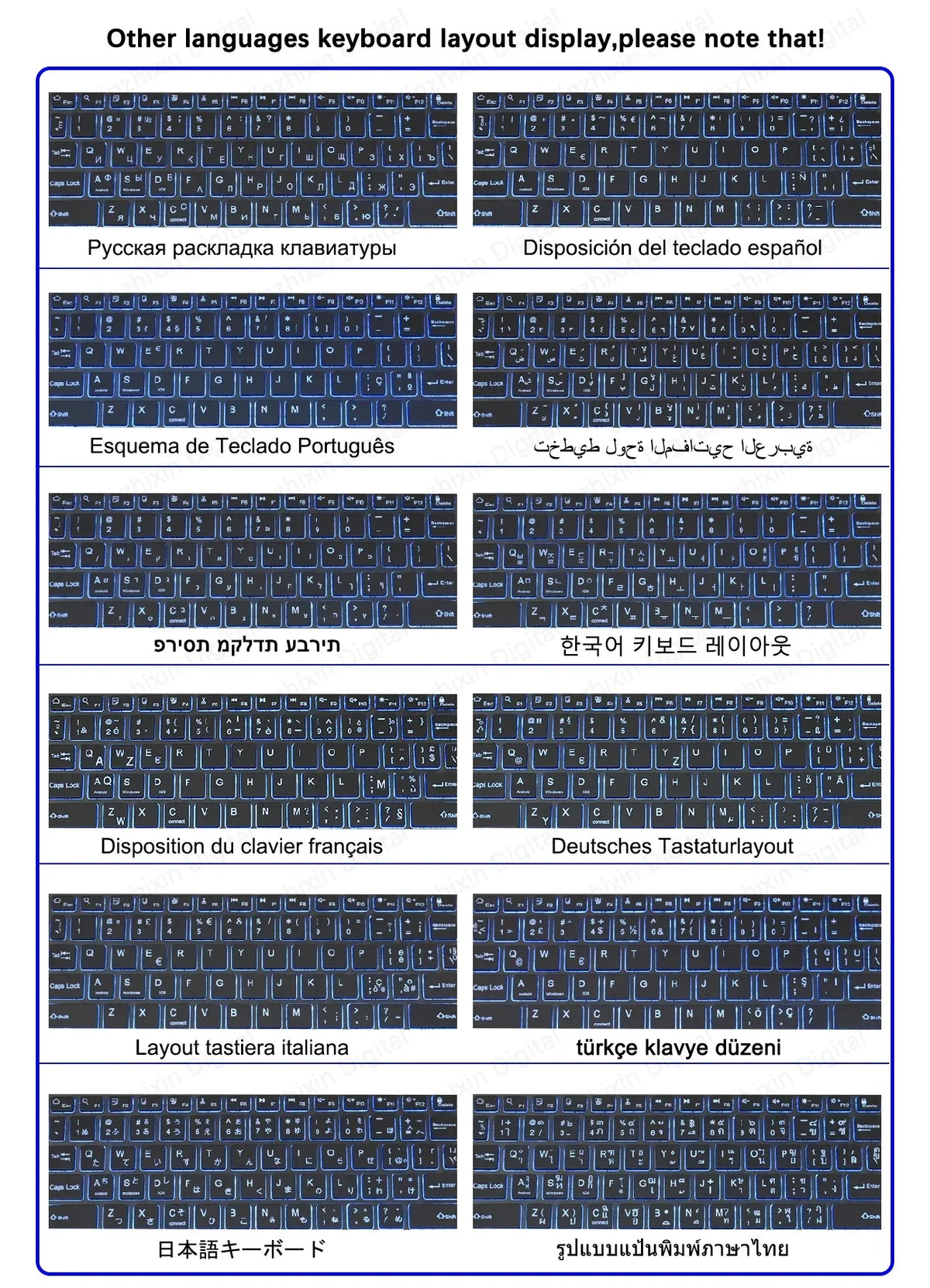 Mini Backlit RGB 10inch Bluetooth Keyboard Wireless mouse Rechargeable for Spanish Russian Hebrew Korean French Arabic Portugal
