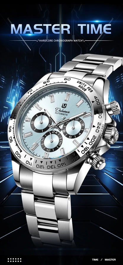 2026 NEW Automatic Mechanical Watch Man Silver Business Casual 3ATM Waterproof Multi-functional Men's Watches