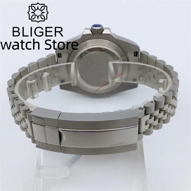 BLIGER 40mm NH34 GMT Watch For Men Mechanical Wristwatch Luminous Bezel Sapphire Glass Stainless Steel Bracelet Reloj Hombre