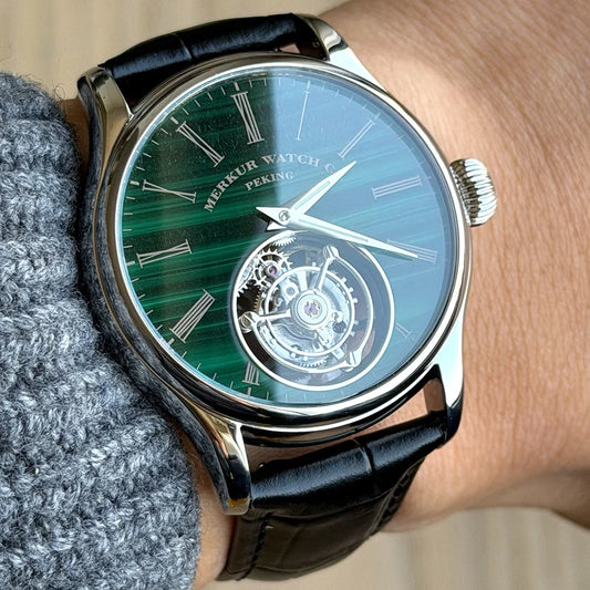 Merkur 100% Tourbillon Watch Men's Natural Stone Dial Malachite Sapphire Watch For Men Mechanical Wristwatches Relogio Masculino