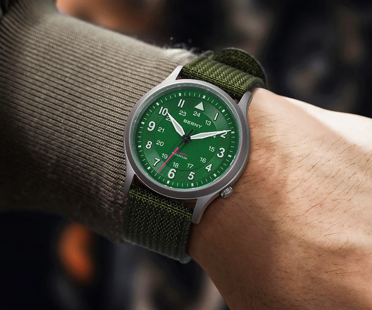 BERNY Titanium Watches for Men Classic Mens Field Watch Easy Read Outdoor Quartz Wristwatch Super Luminous Sapphire 5ATM