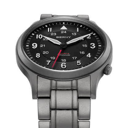 BERNY Titanium Watches for Men Classic Mens Field Watch Easy Read Outdoor Quartz Wristwatch Super Luminous Sapphire 5ATM