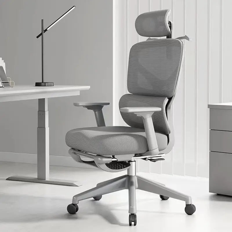 Nastavitelná ergonomická kancelářská židle ze síťoviny, prodyšná počítačová židle s vysokým opěradlem, 6D bederní opěrkou a výsuvnou podnožkou