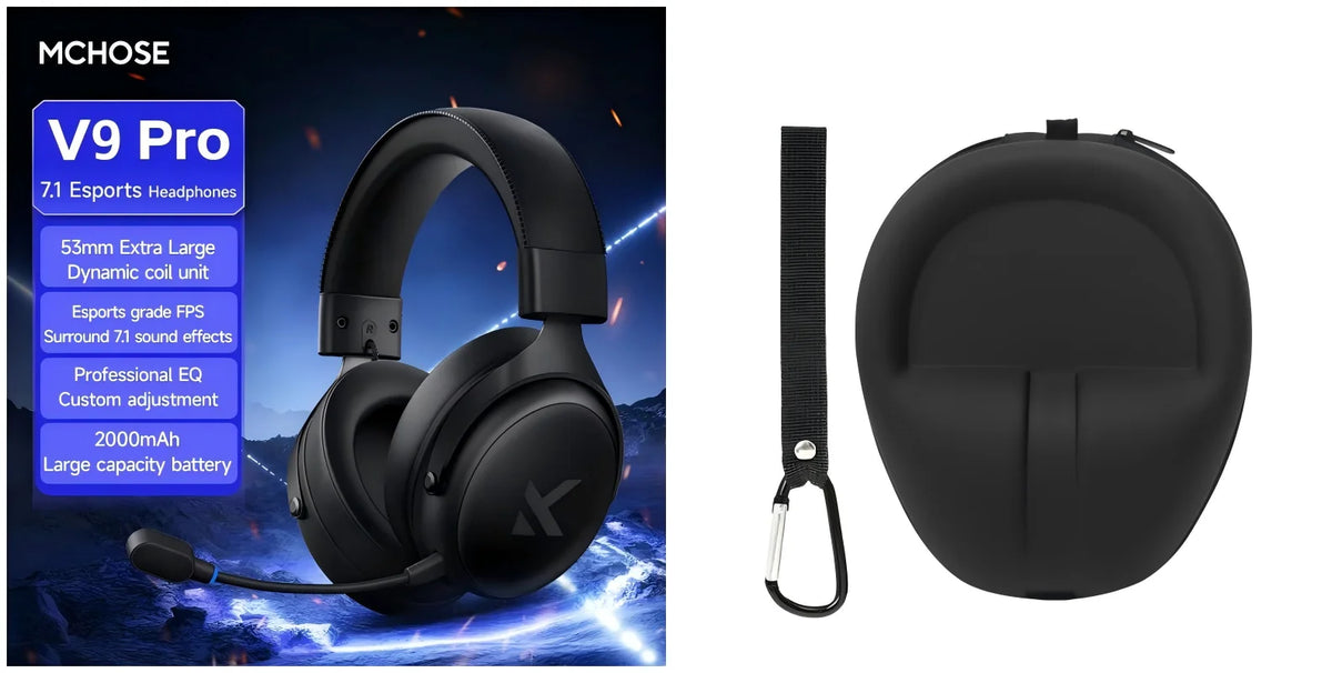MCHOSE V9 Pro Gaming Headset Wireless Bluetooth Over-Ear Quad Mode Headphones with Microphone for PC Gaming Deep Bass ANC