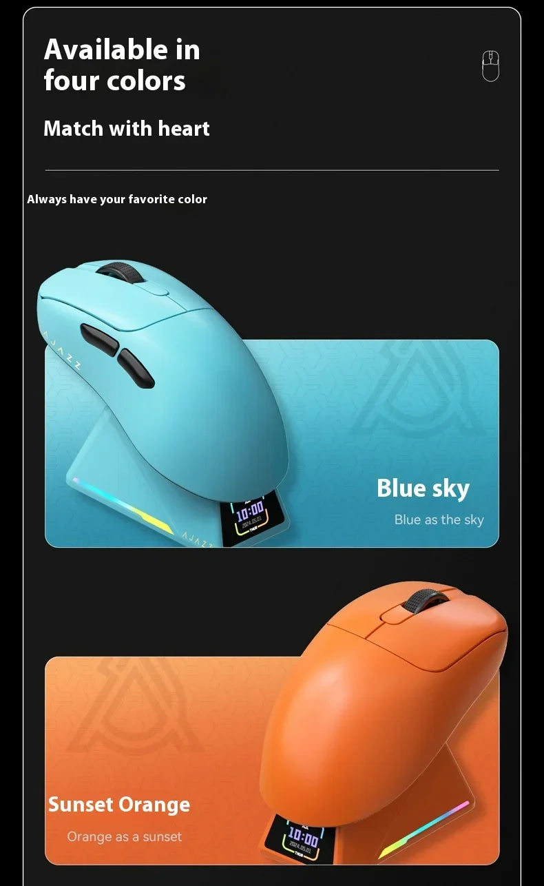 Mouse da gaming AJAZZ AJ179 APEX con dock con schermo a colori, ricarica magnetica, alta frequenza 8000Hz /, tri-mode (PAW3950) per destrimani
