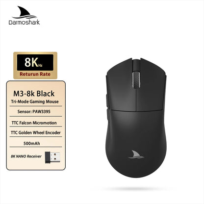 Ratón gaming Darmoshark M3 V2 Double 8K inalámbrico trimodo 26KDPI con sensor PAW3395, ratón macro para manos grandes para ordenador portátil y PC
