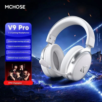 MCHOSE V9 Pro Gaming Headset Wireless Bluetooth Over-Ear Quad Mode Headphones with Microphone for PC Gaming Deep Bass ANC