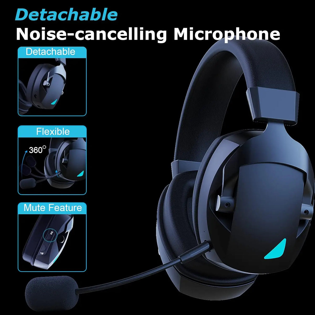 Auriculares gaming inalámbricos Acinaci 2.4GHz para PS5 PS4 PC Switch – Auriculares gaming Bluetooth con micrófono, graves profundos y almohadillas de espuma viscoelástica