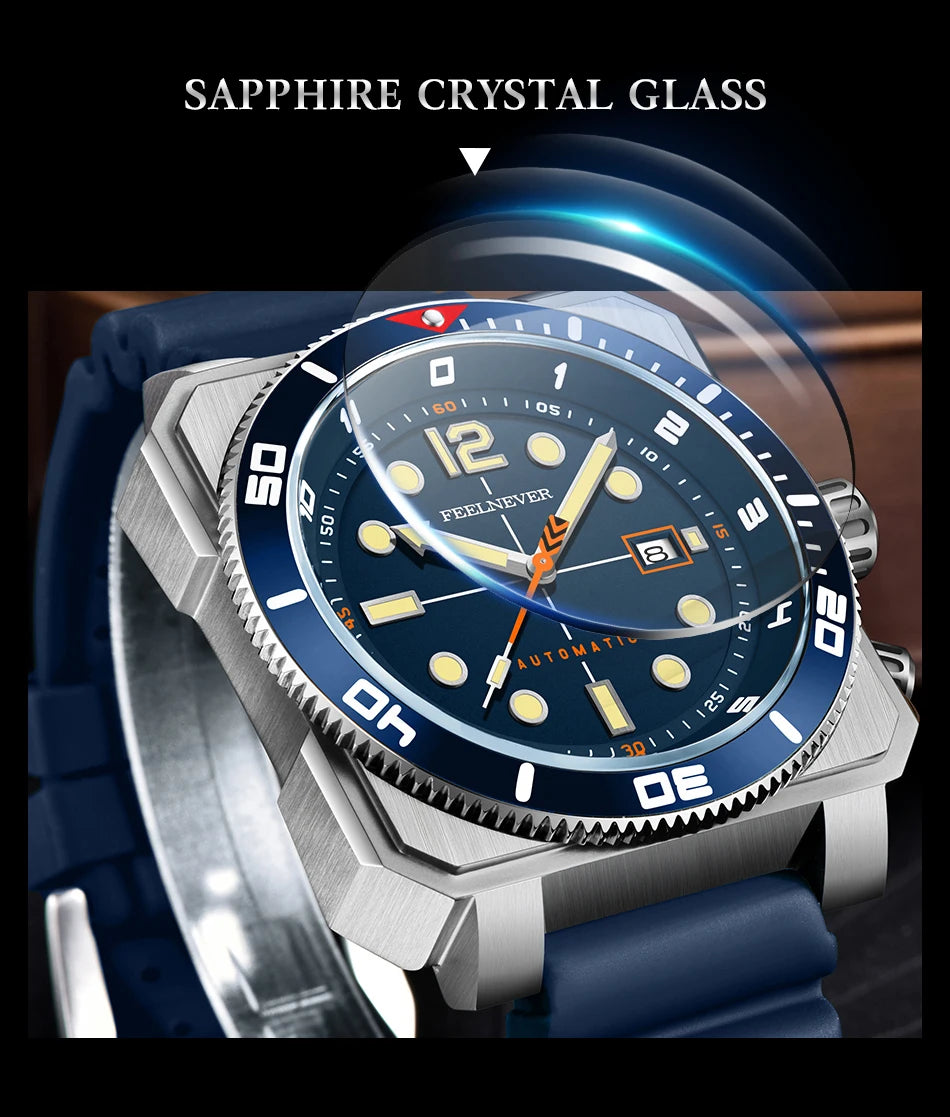 FeelNever 8215 Movement Automatic Dive Watch for Men Super Luminous 316 Steel Wristwatch Sapphire Sports Mechanical Male Watches