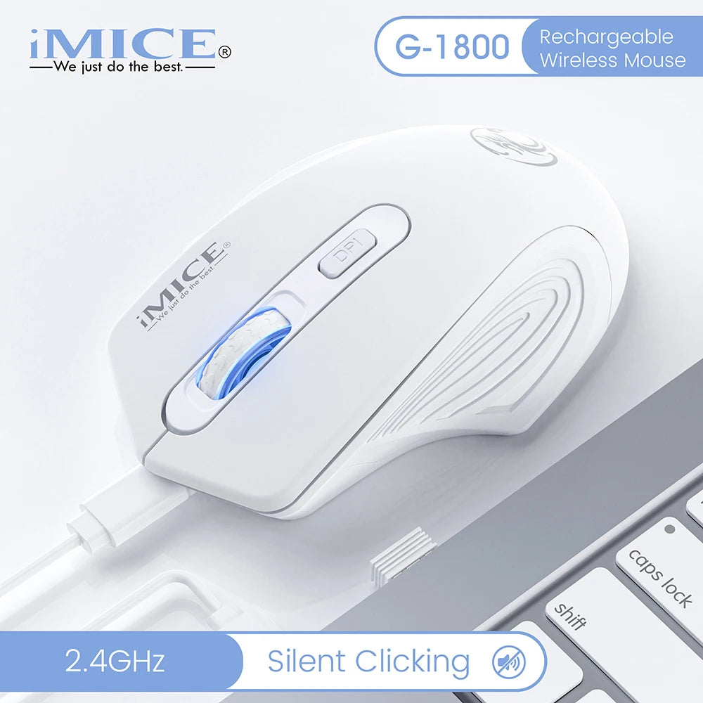 Ratón inalámbrico silencioso recargable con DPI ajustable de 1600, conexión 2.4GHz, clic silencioso para oficina, compatible con PC y portátil