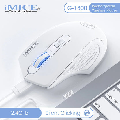 Ratón inalámbrico silencioso recargable con DPI ajustable de 1600, conexión 2.4GHz, clic silencioso para oficina, compatible con PC y portátil