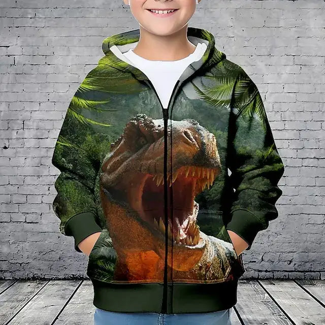 Produit gaming premium Fraquane, Hoodies Animal Dinosaurs 3D Printed Zipper Sweatshirts Boys Girls Sweatshirts Children Fashion Long Sleeve Oversized Hoodie Coat.