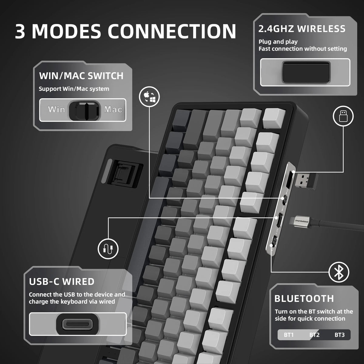 ATTACK SHARK X85 Tri-Mode Gasket Mechanical Keyboard 75% Wireless Hot Swappable RGB Gaming Keyboard with CNC Knob, 5-Layer Sound Dampening & NKRO