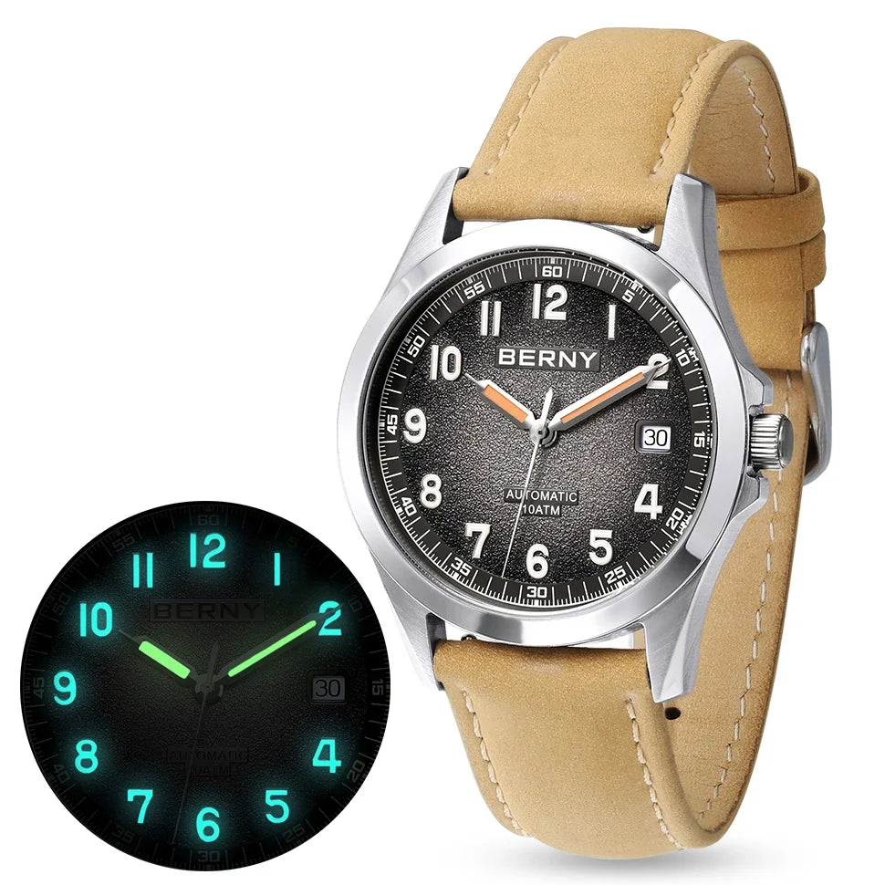 BERNY Automatic Watch Men  ST2130 Luminous Mechanical Wristwatch Sapphire Waterproof 10ATM Top Brand Luxury Watch for Men