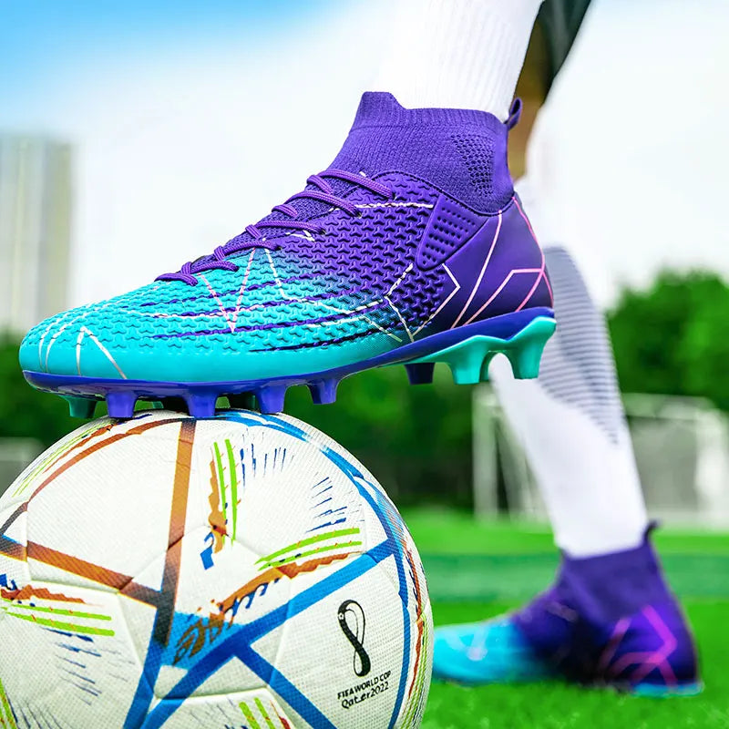 New Professional High Top Football Shoes Artificial Grass Leather Youth Students Training Soccer Shoes for Men And Women Sports