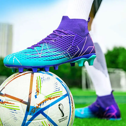 New Professional High Top Football Shoes Artificial Grass Leather Youth Students Training Soccer Shoes for Men And Women Sports