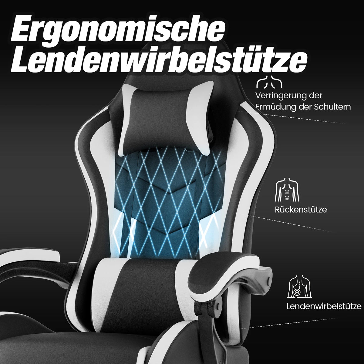 WOTSTA Gaming Chair with Footrest Ergonomic Gamer Chair, Adjustable Lumbar Support, Headrest, Reclining Computer Chair for Gaming & Office