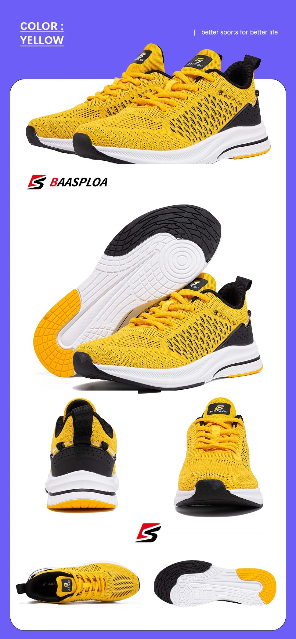Baasploa Men Running Sneakers Brand Casual Lightweight Designer Mesh Jogging Shoes Male Breathable Lace-Up Sports Walking Shoes