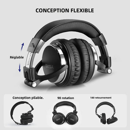 OneOdio EKSA P100 Professional Studio Headphones Wired HiFi Over Ear DJ Monitor Headphones with 50mm Driver, Mic, 3.5mm/6.35mm Audio Cable