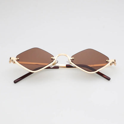 Fashion Small Polygonal Sunglasses Women Luxury Brand Metal Half Frame Sun Glasses Ladies Hipster sexy Cat Eye Shades Vintage