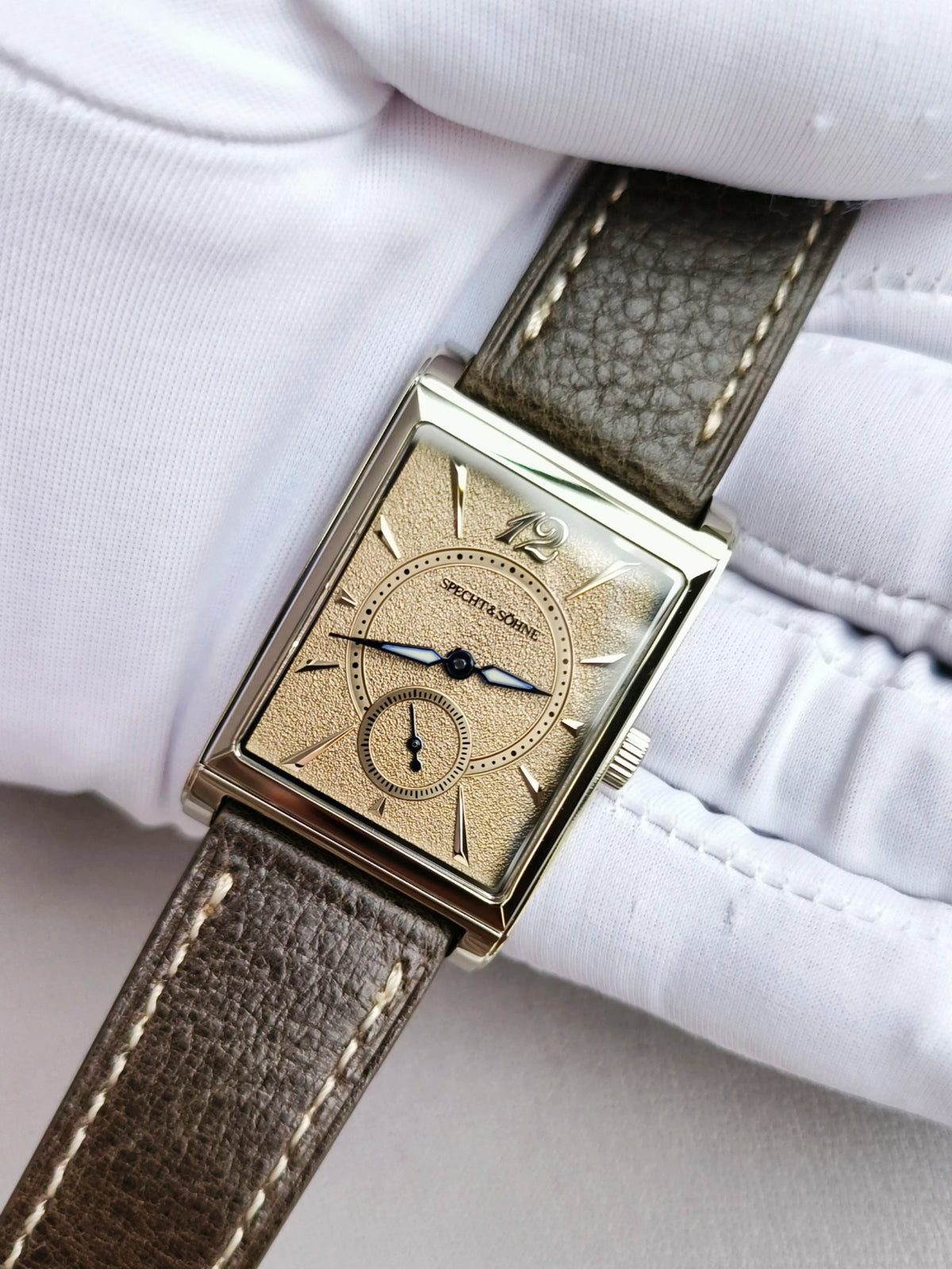 2026 Specht&Söhne Ultra Thin 7.5mm Rectangular Watch Japan Quartz Movt Small Seconds Sandblasted Dial Grey Leather Strap Watch