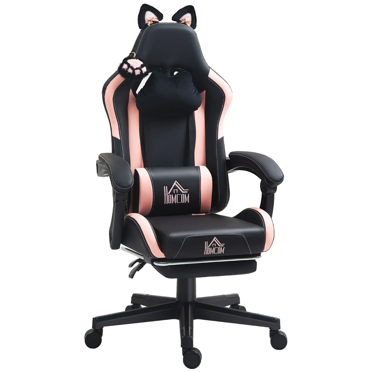 HOMCOM Gaming Chair with Adjustable Height Arms, Footrest, Reclining Backrest, Ergonomic Racing Style Office Chair for Gaming & Work