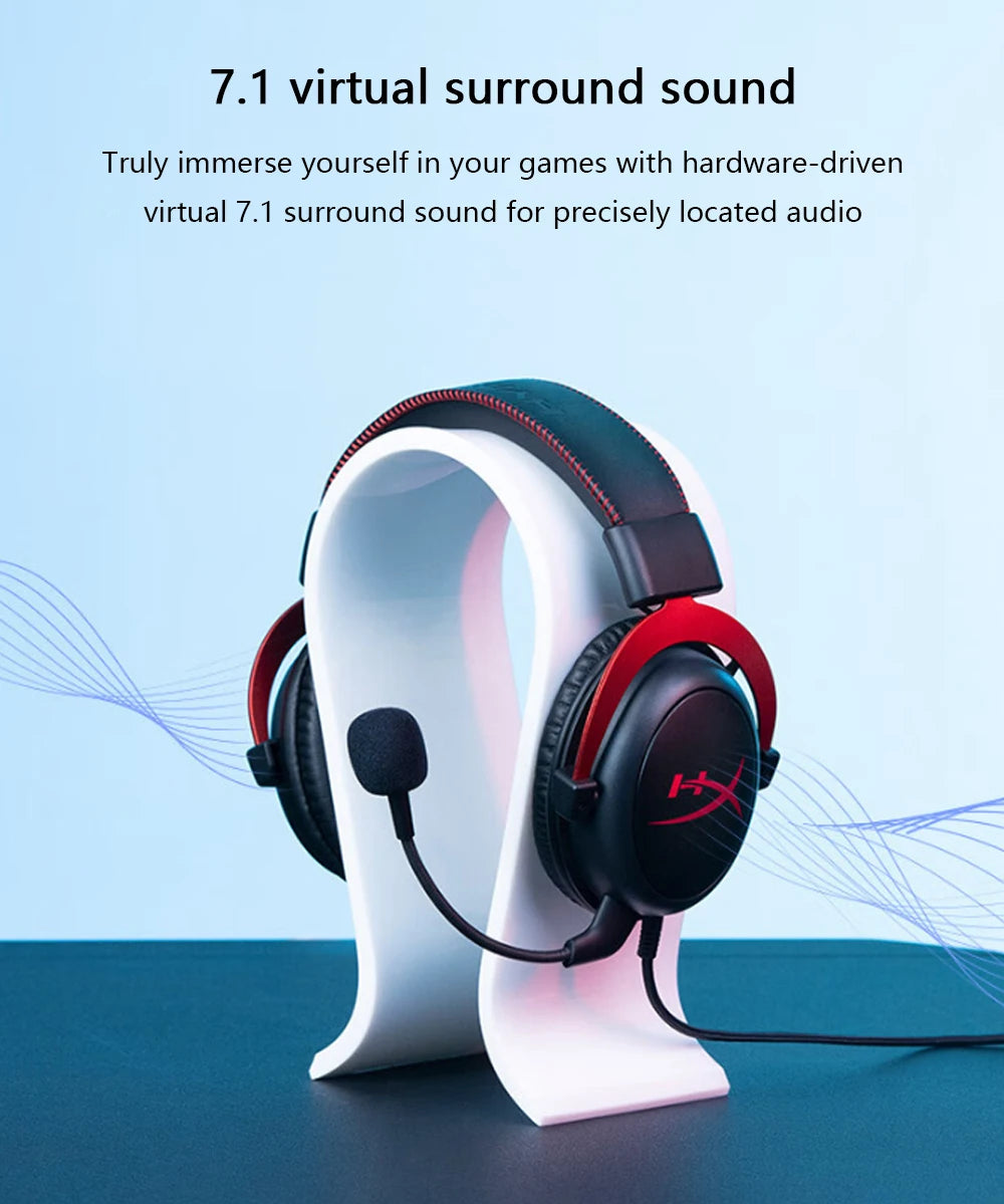 HyperX Cloud II Wired Gaming Headset with 7.1 Surround Sound, Hi-Fi Gaming Headphones, Detachable Noise-Cancelling Microphone, USB Sound Card for PC, PS4 & Xbox