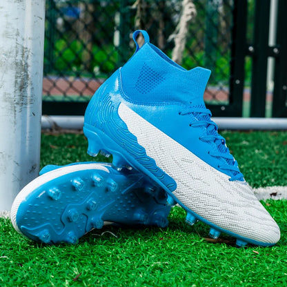 Black Men Soccer Shoes AG/FG Cleats Training Football Boots For Men High Ankle Sport Shoes Kids Adults Sneakers 35-45