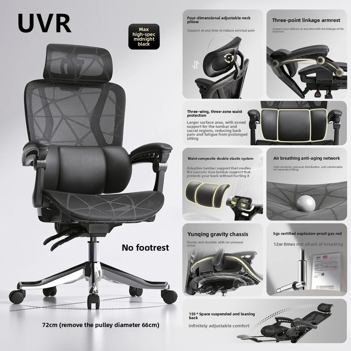 UVR Ergonomic Mesh Office Chair, Reclining Computer Chair with Adjustable Height, Swivel Executive Desk Chair, Comfortable Home Office & Gaming Chair